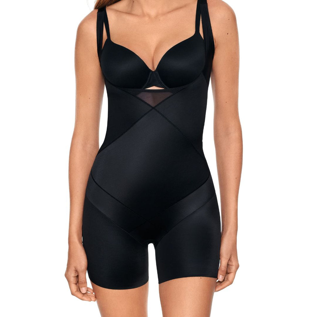 Miraclesuit 2412 Mid Thigh Bodysuit Black Front View